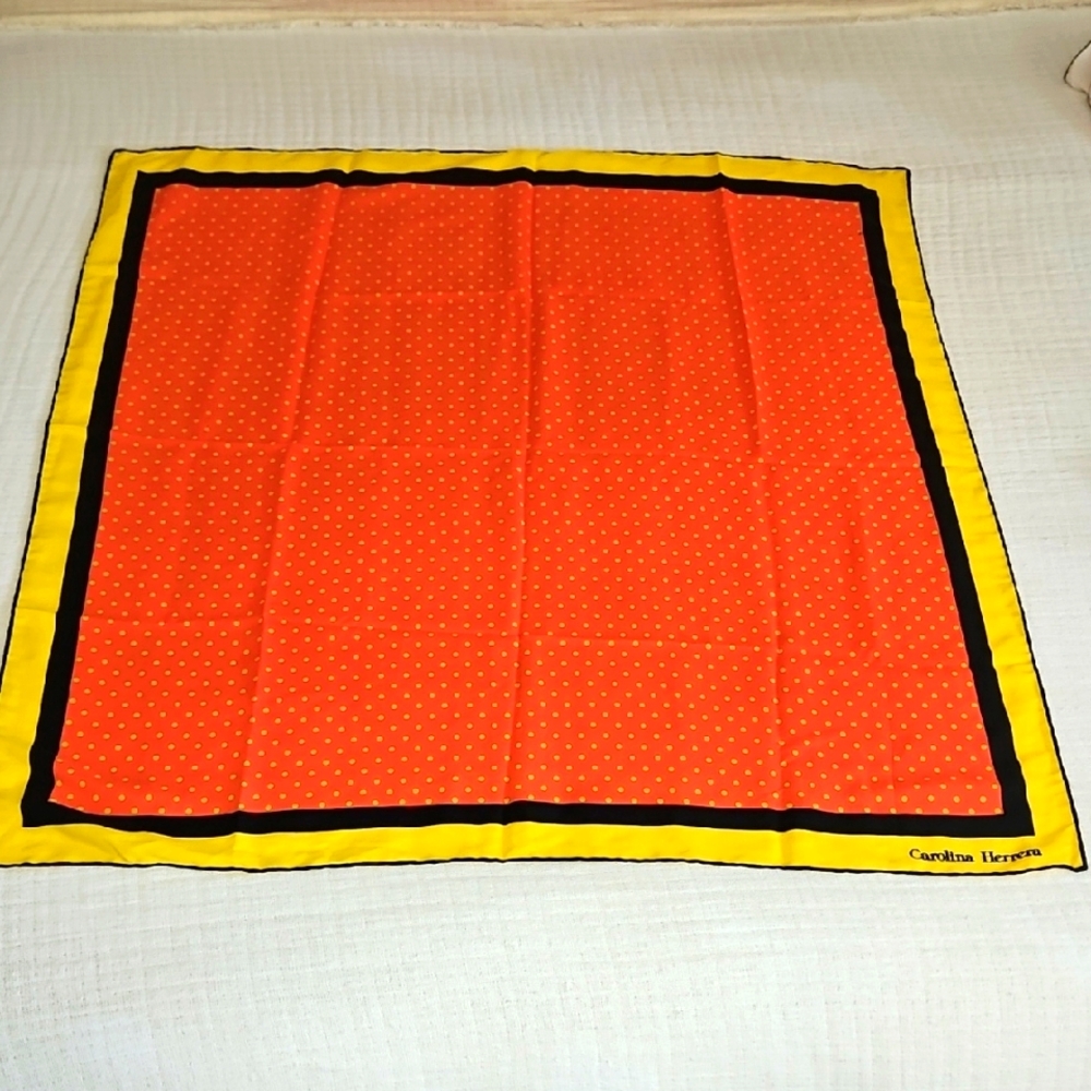 Carolina Herrera Red and Yellow Polka Dot Scarf